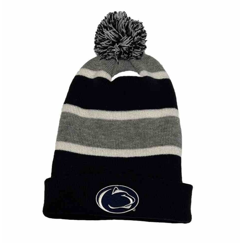Penn State Nittany Lions Blue Grey Men's Cuffed Knit Pom LogoFit Beanie Cap Hat